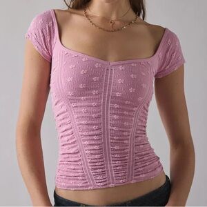Women's Pink Ruched Square-Neck Top